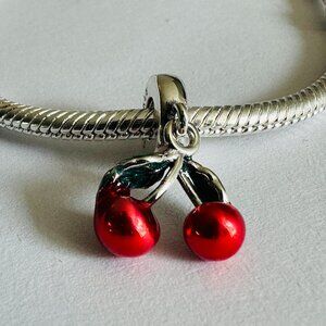 Pandora Asymmetrical CHERRY Fruit Dangle Charm / Pandora charms/Pandora bracelet